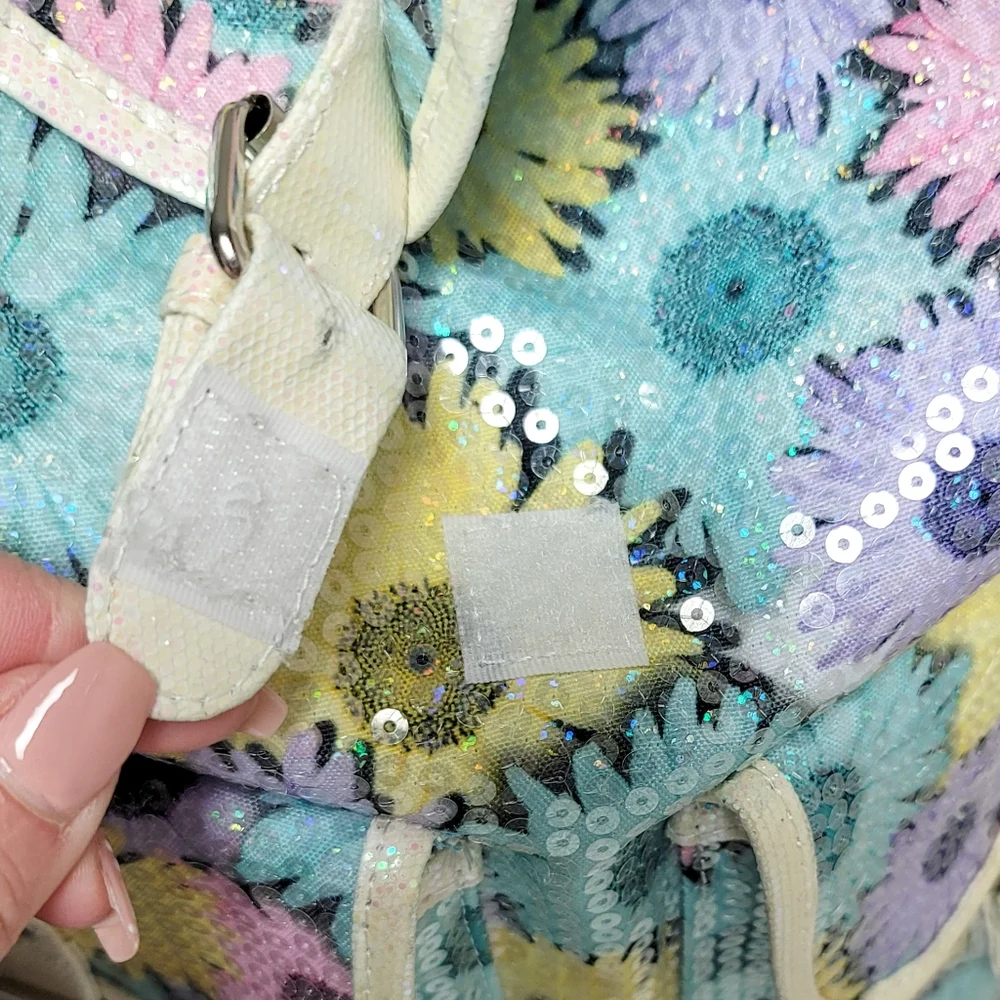 Justice Colorful Daisy Pattern Sequin Backpack -Brand New